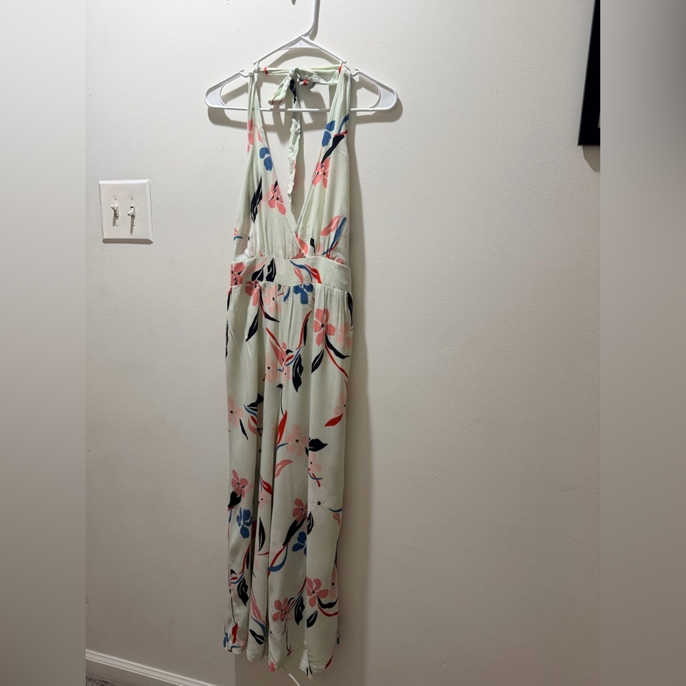 Floral Halter Maxi Dress in Mint with Pink & Blue Accents - Picture 5 of 7